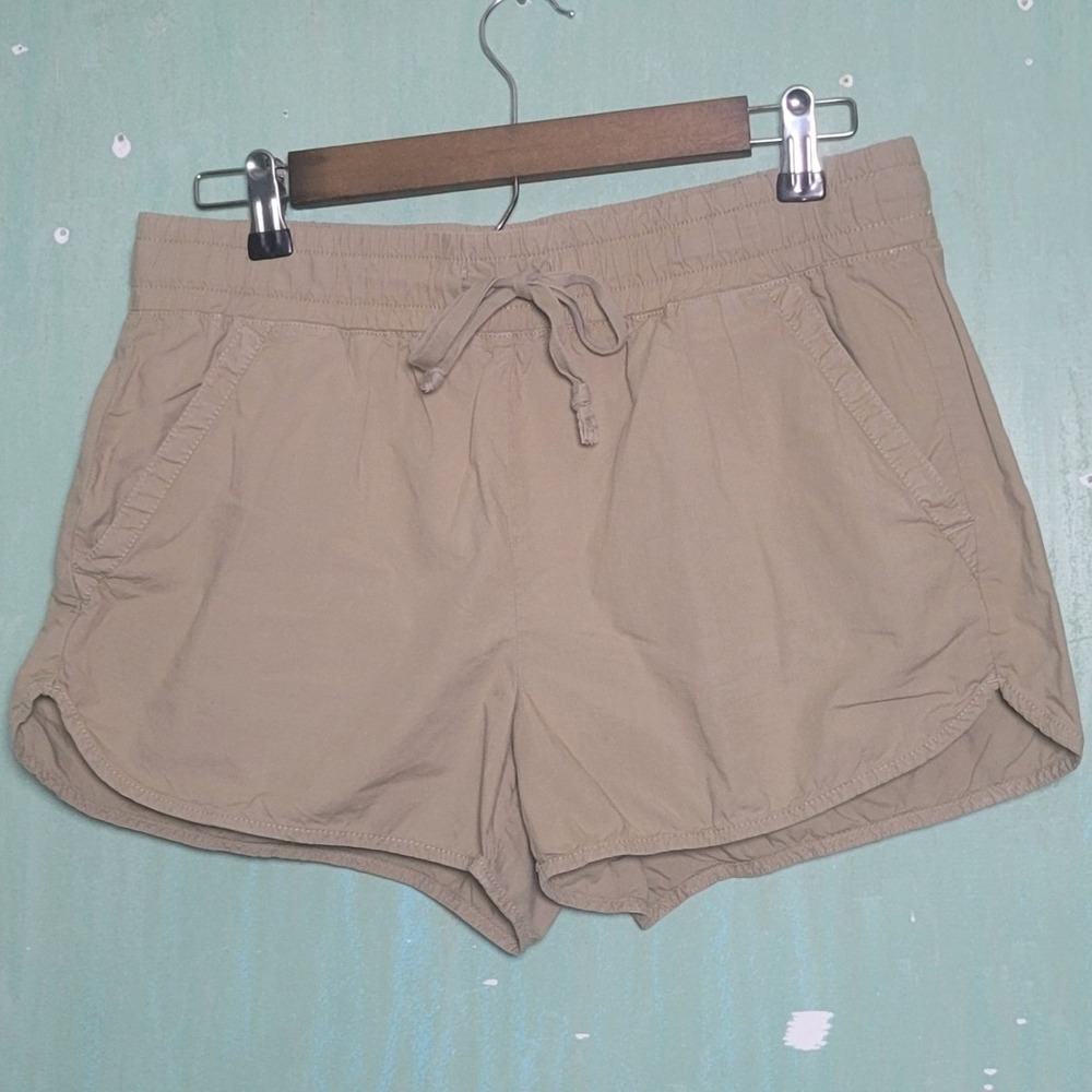 Lou & Grey Womens Small Khaki Drawstring Pull On Shorts 100% Cotton Casual